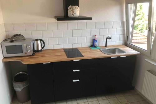 a kitchen counter with a sink and a microwave at Hauckwald Apartment 2 in Alzenau in Unterfranken