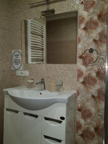 a bathroom with a sink and a mirror at Apartment in Ternopilʼ