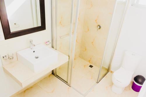 a bathroom with a sink and a shower at Superior Studio 20 Aquamarina Suites in Playa del Carmen