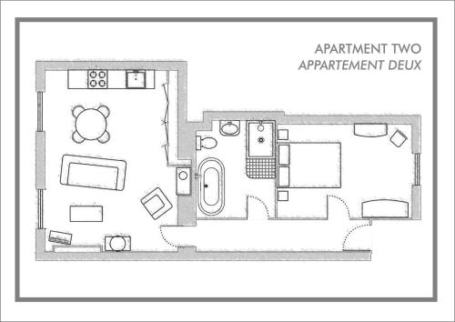 a floor plan of an apartment with a room at Cent Cinq - unique apartments in the heart of Apt in Apt