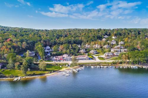 an aerial view of a resort on a lake at Jeffrey Lane Condos in Thayerville