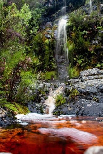 a waterfall in the middle of a river at Somerset Gift Getaway Farm in Swellendam