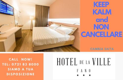 a poster of a hotel room with a bed and a television at Hotel De La Ville depandance di Hotel Augustus in Fano