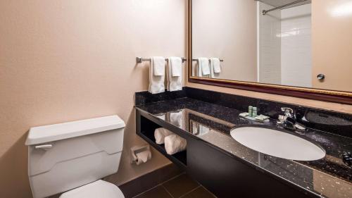 y baño con lavabo, aseo y espejo. en Best Western Riverside Inn, en Macon