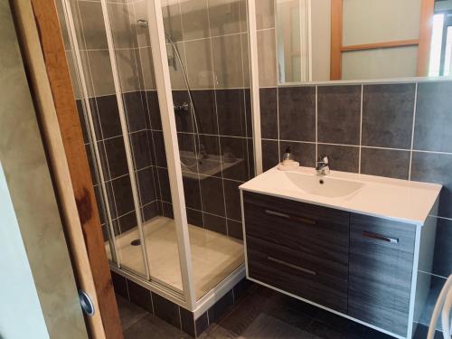 a bathroom with a shower and a sink at La Grange de l’Ouche in Saint-Parize-le-Châtel
