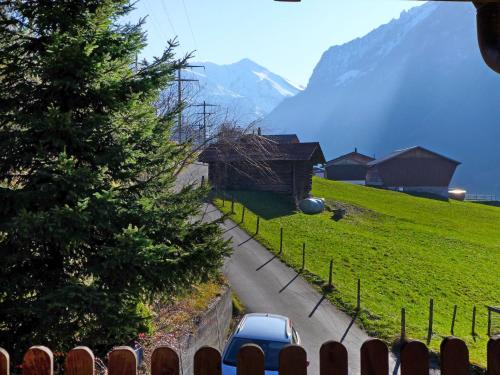 a car parked on a road next to a christmas tree at Holiday Home Chalet Guldeli by Interhome in Kandergrund