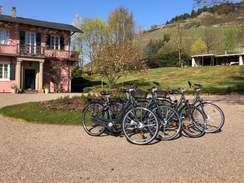 a group of bikes parked in front of a house at Landhaus Reverchon in Filzen