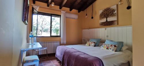 Schlafzimmer mit einem Bett und einem Fenster in der Unterkunft Hotel Rural El Camino in Candeleda