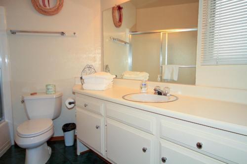 a bathroom with a sink and a toilet and a mirror at SIerra Park Villas #06 in Mammoth Lakes