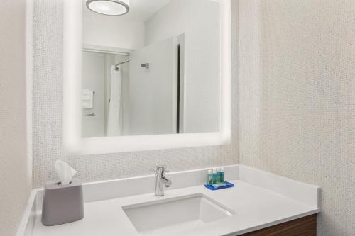 a bathroom with a sink and a mirror at Holiday Inn Express Hotel & Suites Sacramento Airport Natomas, an IHG Hotel in Sacramento
