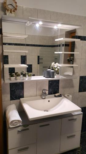 a bathroom with a sink and a mirror at Goga in Ždrelac