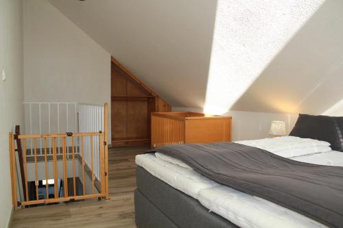 a bedroom with a bed in a attic at Wohlfühlort in der Ferienresidenz Wurmbergblick in Braunlage