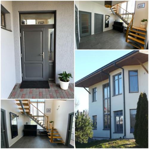 a collage of photos of a house with a door at Valet Apartment in Mārupe