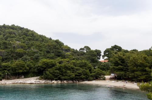 plaża z grupą ludzi na brzegu w obiekcie Apartments Skurla w mieście Saplunara