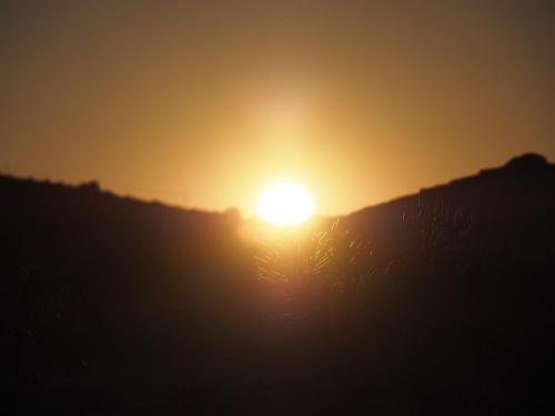 a sunset on a hill with the sun in the sky at Stazzu Giasti Agriturismo in Aglientu