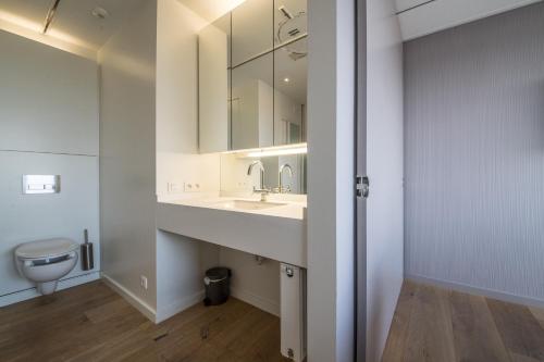 a bathroom with a sink and a toilet at Residentie Helix Zeezicht in Middelkerke