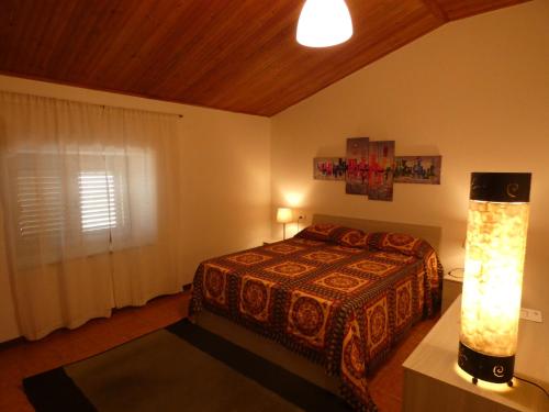 a bedroom with a bed and a lamp in it at Holiday House in Santa Severina