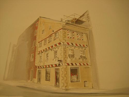 a drawing of a building on the side of a wall at Komfort Apartmenthaus Haslbach FGZ in Regensburg