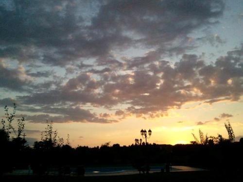 a cloudy sky at sunset with palm trees at Agriturismo Corte Trincerone in Mantova