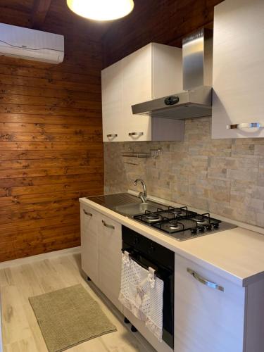 a kitchen with a stove and a sink at Green Oasis Gabella in Castelforte