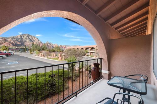 a balcony with a view of the mountains at GreenTree Inn Sedona in Sedona
