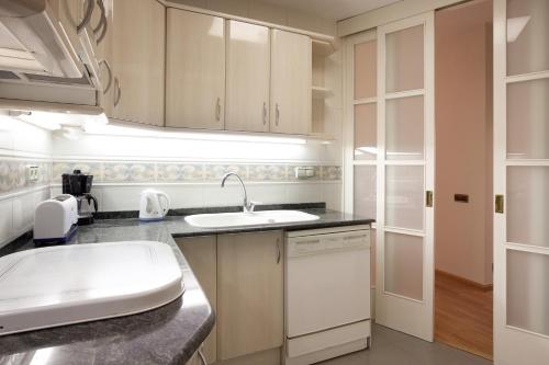 a kitchen with a sink and a counter top at Plaza Espanya Apartment in Barcelona