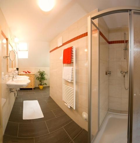 a bathroom with a shower and a sink at Bad Kleinkirchheim Bio Naturhof Ottingerhof in Bad Kleinkirchheim