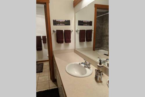 a bathroom with a sink and a mirror at Beautiful Mountain Condo in Wilson