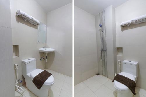 two pictures of a bathroom with a toilet and a shower at SUPER OYO 3309 Forrest’inn in Kediri