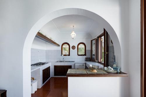 een boog in een keuken met een wastafel en een aanrecht bij VILLA SOLEIL in Massa Lubrense