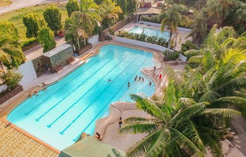 una vista sul tetto di una grande piscina con palme di Nature's Village Resort a Bacolod