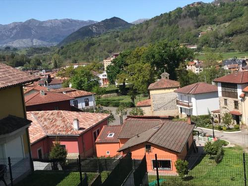 a village with houses and mountains in the background at Apartamentos Cangas Relax En Grupo in Cangas de Onís