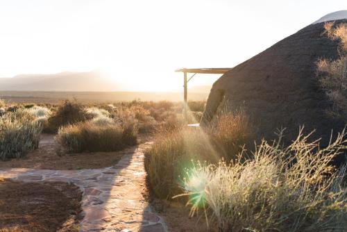 a field with tall grass and a stone path at Kagga Kamma Nature Reserve in Lochlynne