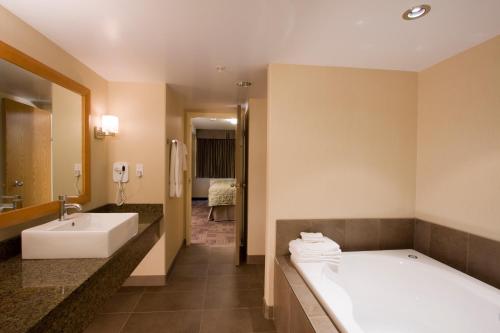 
A bathroom at Woodlands Inn & Suites
