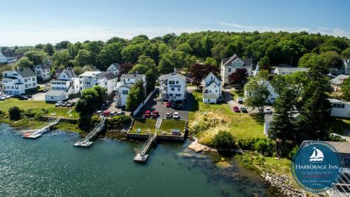 an aerial view of a small town by the water at Harborage Inn on the Oceanfront in Boothbay Harbor