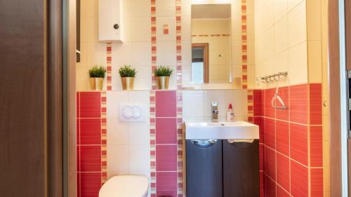 a bathroom with a sink and a toilet at VacationClub - Gryfa Pomorskiego 77D Apartament 34B in Międzyzdroje