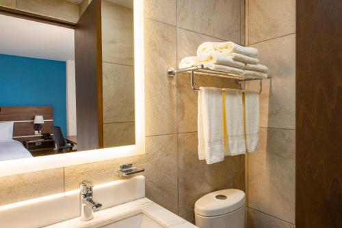 a bathroom with a sink and a toilet and a mirror at Holiday Inn Express - Merida Centro, an IHG Hotel in Mérida