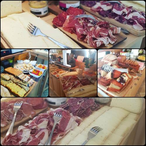 a collage of different pictures of food with forks at Gîte Chalet du Soulor in Arrens-Marsous