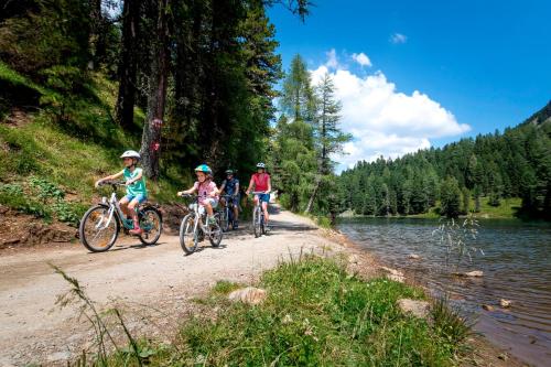 a group of people riding bikes on a path by a river at Panorama Apartment Bauernhof Mandl in Murau
