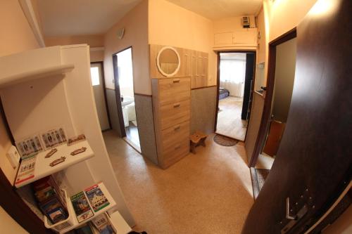 an overhead view of a small kitchen in a small house at Apartmány Morávka in Rychnov nad Kněžnou