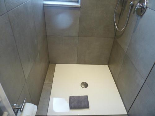 a bathroom with a shower with a sink in it at Dasluki in Köngen