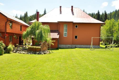 a house with a yard with a goal at Casa Dobra in Arieşeni