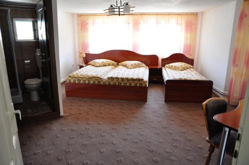 a bedroom with two beds and a window at Casa Dobra in Arieşeni