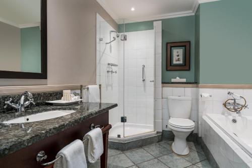 a bathroom with a toilet and a shower and a sink at Mount Grace Hotel & Spa in Magaliesburg