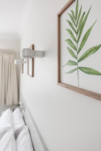 a bathroom with a picture of a plant on the wall at Hibiscus Motel in Byron Bay