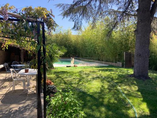 a backyard with a pool and a table and a tree at B&B La Maison de Julia in Albi