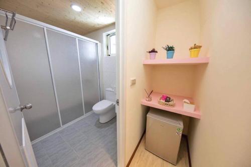a bathroom with a shower stall and a toilet at 星空後苑 in Xiaoliuqiu