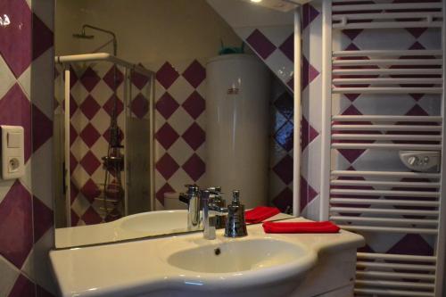 bagno con lavandino e specchio di Gîte Les Vents du Large L'Aigrette a Le Crotoy