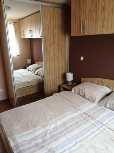 a bedroom with two beds and a large mirror at Valnea in Viskovo