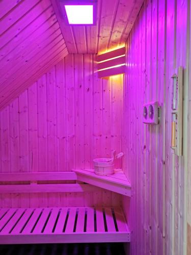 a pink bathroom with a sink in a room at Apartment in Papstdorf "Häntzschelstiege" in Kurort Gohrisch
